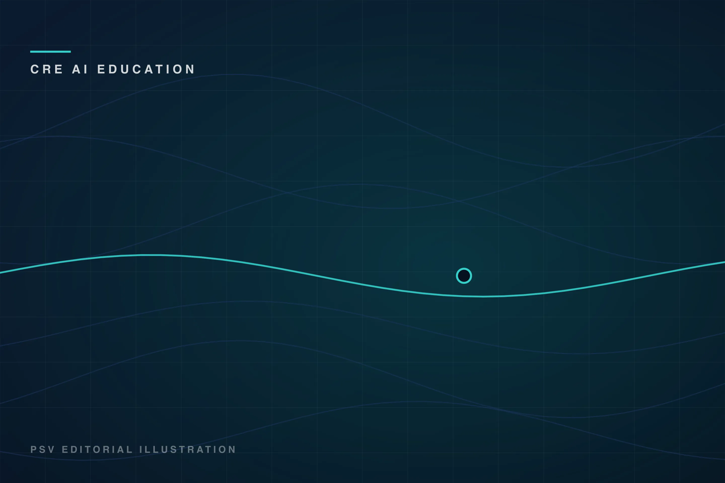PSV branded illustration of a teal curve rising across a dark grid with a single point marker, labeled CRE AI education PSV branded illustration of a teal curve rising across a dark grid with a single point marker, labeled CRE AI education