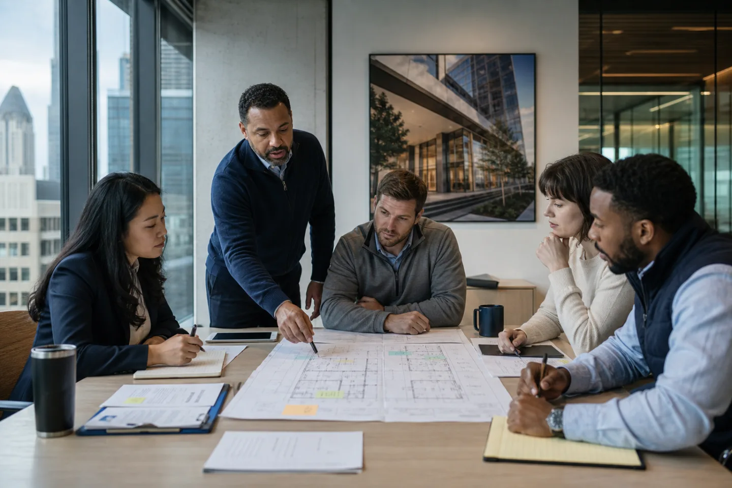 Commercial property management team prioritizing work orders, tenant issues, and vendor tasks Commercial property management team prioritizing work orders, tenant issues, and vendor tasks