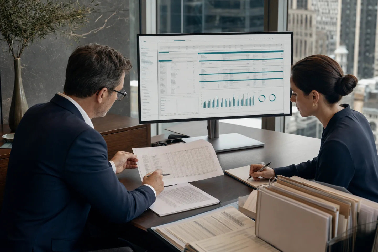Commercial real estate operators comparing source documents with an AI-assisted analysis Commercial real estate operators comparing source documents with an AI-assisted analysis