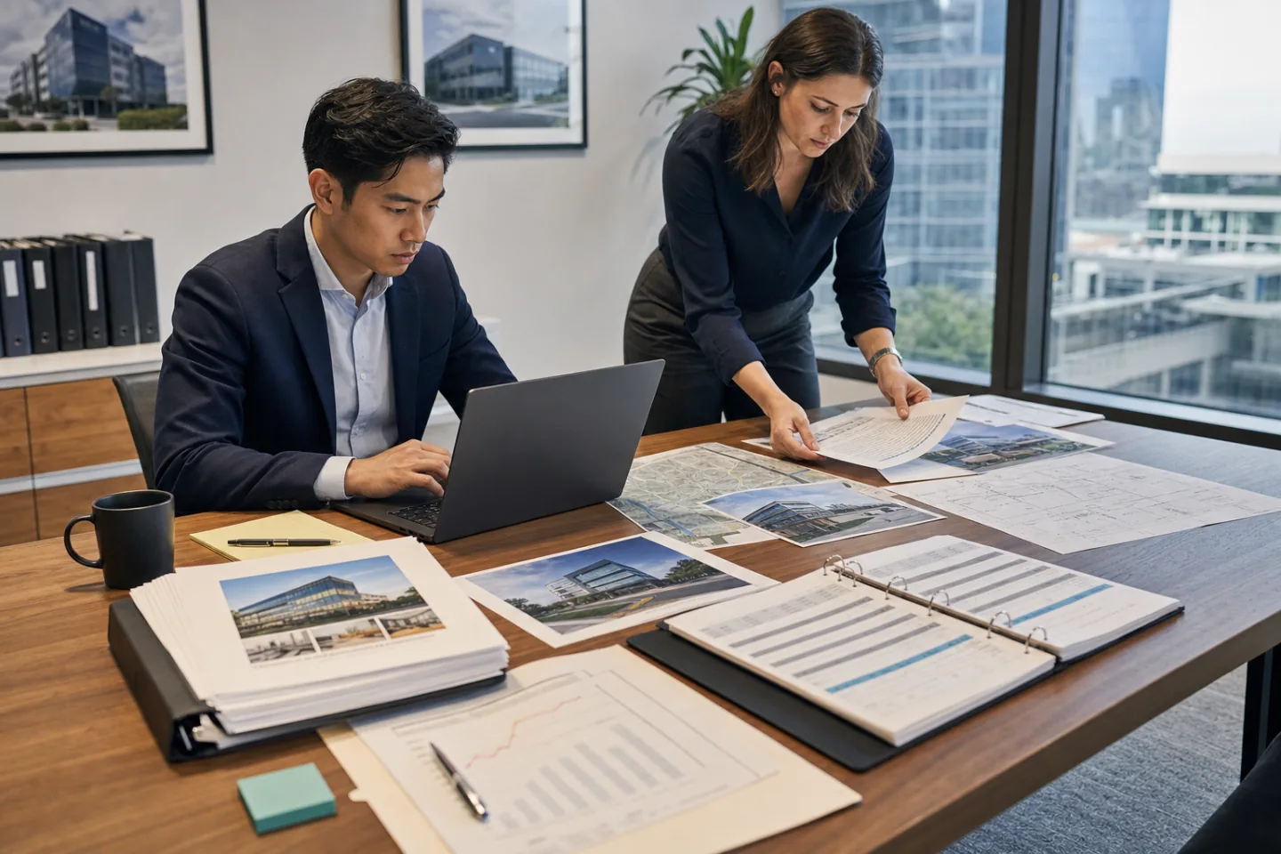 Commercial real estate research team assembling a source-backed property and private-company brief Commercial real estate research team assembling a source-backed property and private-company brief