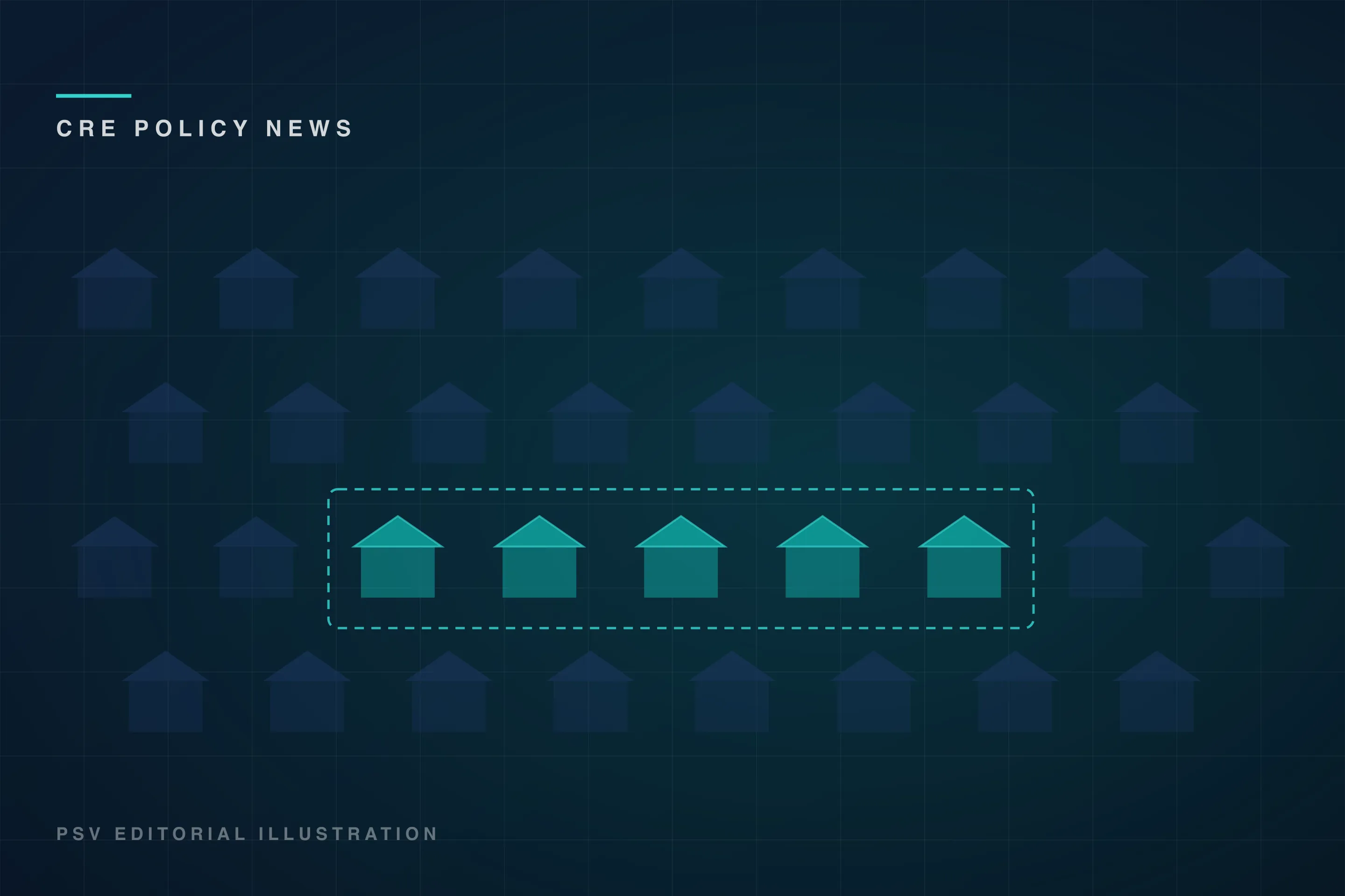 PSV editorial graphic of rows of single-family rooftops with one build-to-rent phase outlined